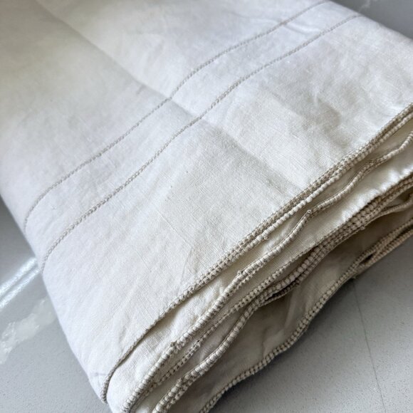 Battenburg Lace Tablecloth and 8 Napkins Linen Off White Beige Trim Vintage - Picture 5 of 16